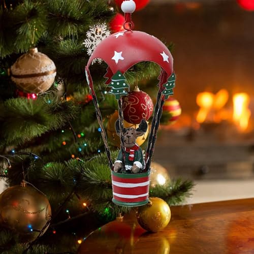 Weihnachten Heißluftballon Fallschirm zum Anhängen Metall Weihnachtsanhänger Deko mit Weihnachtsmann Schneemann Rentier Weihnachtsschmuck Retro Weihnachts-Heißluftballon Ornament (C, OneSize) von Dantazz