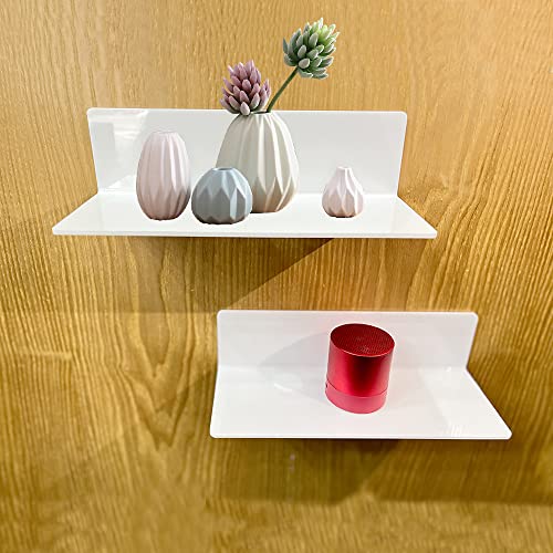 Dantolo Wandregal Badablage Ohne Bohren Weiß, 2er Set Acryl Wandregal Klein Regal Ohne Bohren Selbstklebende Organizer Schwebende Regale Hängeregal Duschregal für Wohnzimmer Küchen Schlafzimmer von Dantolo