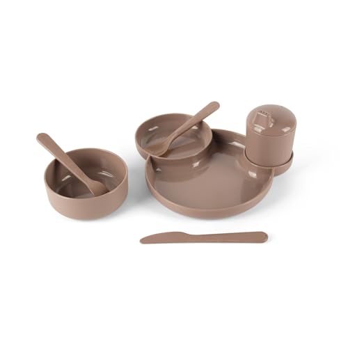 Dantoy - Tiny Geschirr-Geschenk-Set auf Biobasis - Ab 0+ Monate - 7 Teile - Mocca - Geschirrset - Küchenzubehör Kinder Spülmaschinenfest - Mikrowellengeeignet - Recycelbar - Hergestellt in Dänemark von Dantoy