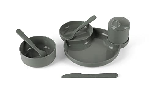 Dantoy - Tiny Geschirr-Geschenk-Set auf Biobasis - Ab 0+ Monate - 7 Teile - Olive - Geschirrset - Küchenzubehör Kinder Spülmaschinenfest - Mikrowellengeeignet - Recycelbar - Hergestellt in Dänemark von Dantoy