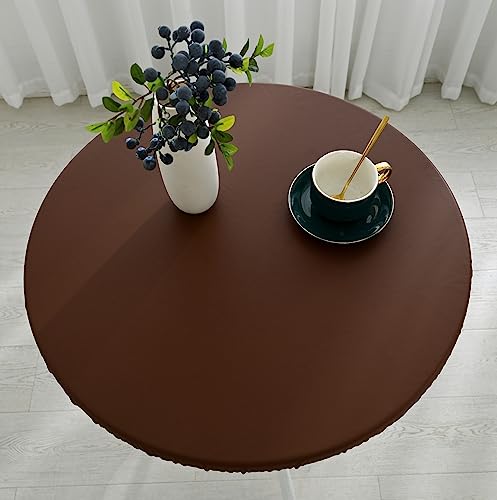 Rund Tischdecke Outdoor,Elastisch Wasserdicht Schmutzabweisend Rund Tischdecken,rutschfeste Abwischbar Gartentischdecke Wetterfest für Draußen Garten (Kaffee, 110cm) von Danwinty