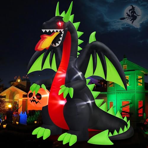 2,44M Aufblasbarer Halloween-Drache Feuerspeiender Drache Mit Blinkenden Roten Augen Der Einen KüRbis HäLt Dekoration FüR AußEnbereich Eingebaute Leds Zum Aufblasen Als Dekoration FüR Garten Und Rasen von Danxilu
