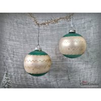 2 Große Christbaumkugeln Ø 7 cm ~ Silber-Mint Baumbehang Weihnachtsbaum Frohe Weihnachten Sammlerstück Hb1011 von DanysVintageShop