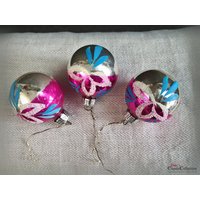 3Er Set Christbaumkugeln Silber Pink ~ Alter Christbaumschmuck Lauscha Vintage Weihnacht Hz6412Tp von DanysVintageShop