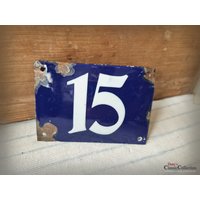 Alte Hausnummer 15 ~ Shabby Emaille Schild Email Blau Mit Weißer Schrift Vintage Landhaus Deko Hx419B von DanysVintageShop