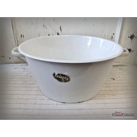 Große Emaille Waschschüssel 48 cm ~ Weiß Waschwanne Bauernhaus Vintage Gartendeko Pflanztopf E22Hwsz von DanysVintageShop