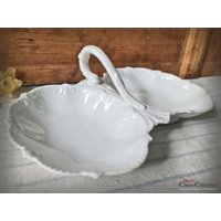 Porzellan Anbietschale ~ Doppelschale Alte Weiße Schale Vintage Keramik Servierschale Landhaus Stil Küche Pk22Hnds von DanysVintageShop