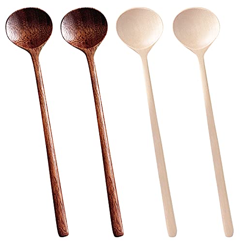 DanziX Holzlöffel, 27,9 cm langer Griff, Suppenlöffel für die tägliche Küche, Kochen, Mischen, Rühren, Dunkelbraun, Hellbraun, 4 Stück von DanziX