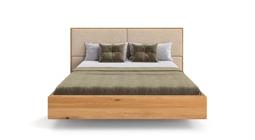 Bett Dome aus massiver Eiche mit Schwebeeffekt, gepolstertes Kopfteil, modernes Design (Beige, 160x200 cm) von Danzz