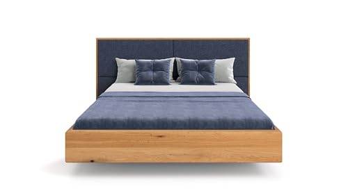 Bett Dome aus massiver Eiche mit Schwebeeffekt, gepolstertes Kopfteil, modernes Design (Blue, 160x200 cm) von Danzz