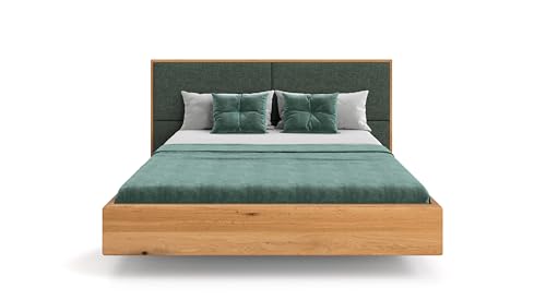 Bett Dome aus massiver Eiche mit Schwebeeffekt, gepolstertes Kopfteil, modernes Design (Green, 200x220 cm) von Danzz