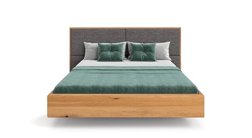 Bett Dome aus massiver Eiche mit Schwebeeffekt, gepolstertes Kopfteil, modernes Design (Grey, 160x200 cm) von Danzz