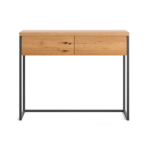 Industrielle Konsole Avann für den Flur und Wohnzimmer, Eichenplatte und Metallbasis, handgefertigt in DREI Größen, 100x35x80 cm von Danzz