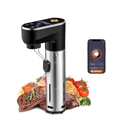 Sous Vide Stick 1300W WLAN App Steuerung Upgrade Version IPX7 Wasserdicht Souvid Stab mit 37 Rezepten Digitaler Praezisionskocher Slow Cooker Fleisch Gemuese Eier Elektrischer Kochtopf von DaoWhisper