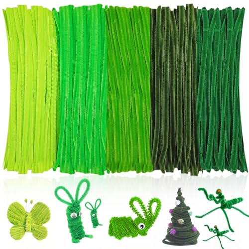 200 Stück 5 Verschiedene Grün Pfeifenputzer Bunt zum Basteln, Pfeifenreiniger zum Basteln, Chenilledraht, für Kreative DIY-Projekte und Basteldeko von Daover