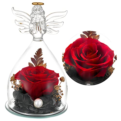 Daover Ewige Rose im Engel Figur Geschenke für Mama, Glas Engel Figuren mit Echte Rosen, Handgefertigte Forever für Frauen, Eternal Rosen Geschenk für Mama, Frauen, Sie, Frau von Daover