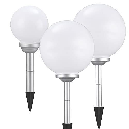 3 x LED-Solar-Kugel-Leuchte OLA Drm. 20 + 25 + 25cm mit Erdspieß, IP44 Garten-Boden-Dekorations-Stimmungs-Lampe von Dapo