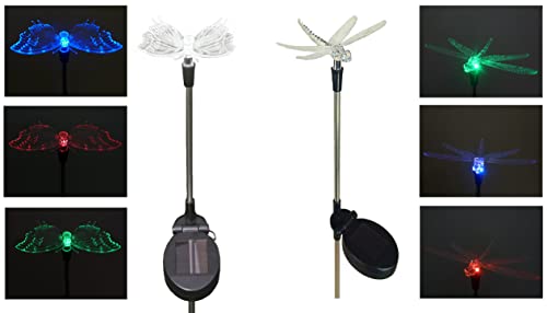 2x LED Solar-Außen-Garten-Leuchte-Stecker Schmetterling + Libelle farbwechselnd, IP44, Blumentopf-Wege-Party-Dekorations-Stimmungs-Lampe von Dapo