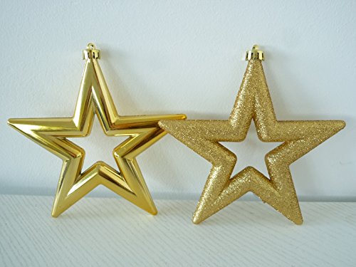 2 x Weihnachtsstern bruchfeste Hänger Stern D14cm Farbe Gold Baum-Fensterschmuck von Dapo