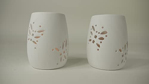 2 x Windlicht Teelichthalter Kerzenhalter Dekoleuchte Geschenk Tischdekoration (Schmetterlin hoch weiß, Keramik) von Dapo