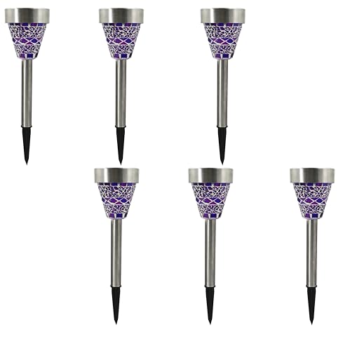 2x 3er Set MOSAIK LED-Solar-Garten-Leuchte-Lampe, Edelstahl, Mosaik-Glas lila, H: 37 cm, D: 7,2cm, Blumentopf-Wege-Party-Dekorations-Stimmungs-Leuchte-Lampe (2 x 3er Set lila) von Dapo