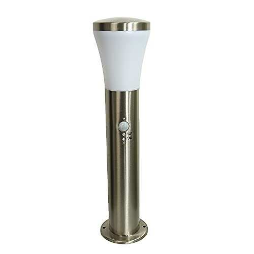 2x Edelstahl Außen-Sockel-Wege-Leuchte-Lampe SIEGEN mit Bewegungsmelder Kunststoff-Schirm weiß 1x E27 H: 50cm D:12cm IP44 Gartenbeleuchtung (2x Sockelleuchte mit Sensor) von Dapo