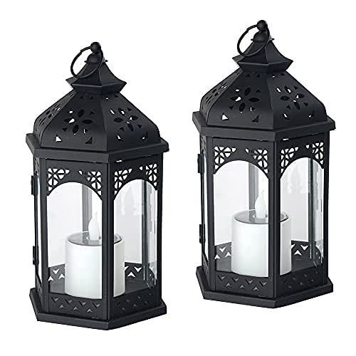 2x LED-Solar-Garten-Laterne-Tisch-Leuchte-Lampe RAMONA schwarz, 6 eckig. H: 33cm, D: 18cm, IP44, Balkon-Boden-Treppen-Mauer-Dekorations-Stimmungs-Leuchte-Lampe von Dapo