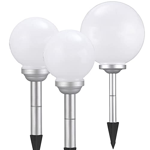 3 x LED-Solar-Außen-Kugel-Leuchte OLA mit Erdspieß D: 20 + 20 + 25cm IP44 Garten-Dekorations-Stimmungs-Lampe aus Kunststoff von Dapo