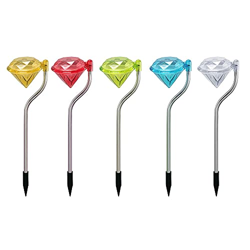 Dapo 5x LED-Solar-Garten-Leuchte-Lampe KIWA Diamant-Form bunt, Gesamhöhe 30cm, Leuchtkörper 6,5 x 8cm, Wege-Dekorations-Party-Stick-Stecker-Leuchte-Lampe IP44 von Dapo