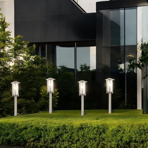 Dapo® 4x Hochwertige Edelstahl-LED-Außen-Gartenlaterne-Wege-Leuchte-Lampe VICO 4 mit Erdspieß IP44 inkl. Leuchtmittel G4 4 x 1,5W (A+) von Dapo