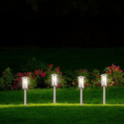 Dapo® 4x Hochwertige Edelstahl-LED-Außen-Gartenlaterne-Wege-Leuchte-Lampe VICO 4 mit Erdspieß IP44 inkl. Leuchtmittel G4 4 x 1,5W von Dapo