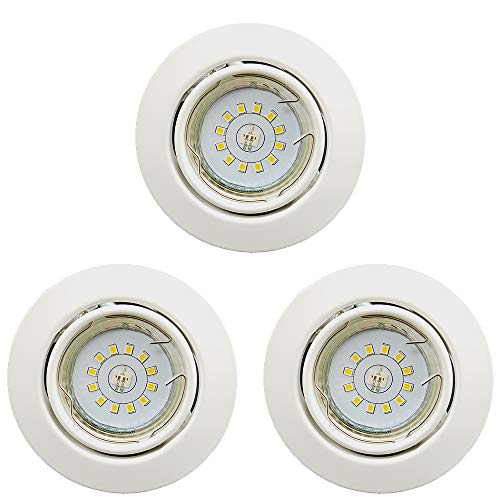 Dapo® LED-Decken-Einbau-Strahler-Spot-Leuchte-Lampe, nickel, schwenkbar rund D: 9 cm, inklusive LED-Leuchtmittel GU10 3x 3 W 270 lm 3000K (3er Set Weiß) von Dapo