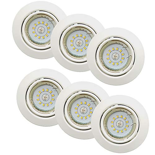 Dapo® LED-Decken Einbaustrahler, 6 x GU10 3 Watt LED + 6 X Fassungen, nickel, schwenkbar rund D: 9 cm, (6er Set Weiß) von Dapo