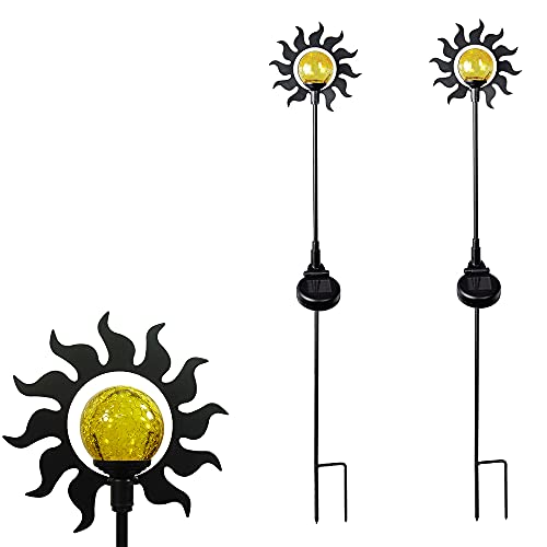 Dapo 2 x Gartenstecker-Gartenfiguren Metall mit Glas-Kugel, Hauseingangs-Dekoration (Kugel gelb - Sonne) von Dapo