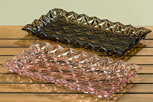 Dapo 2 x Glas-Dekorations-Tablett-Platte Avila im Set Kristall-Look Servier-Tablett-Platte Tisch-Küchen-Weihnachts-Fests-Feier-Dekorations-Platte-Geschenk-Geschirr (rosa/beige-braun) von Dapo