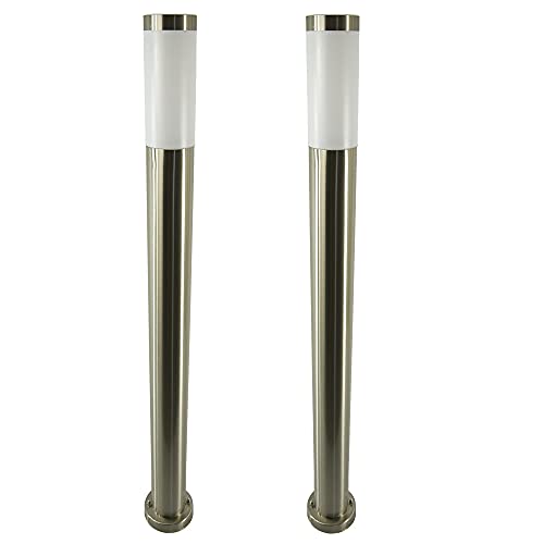 Dapo 2x Außen-Garten-Steh-Leuchte OSLO Edelstahl Kunststoff-Schirm weiß E27 H: 100cm Wege-Stand-Lampe (2er Set ohne Sensor) von Dapo