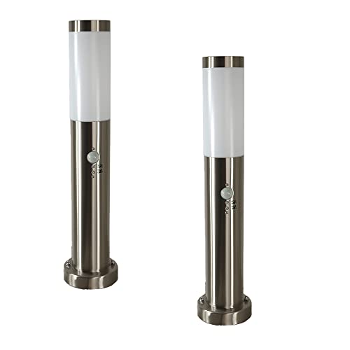 Dapo Außen-Garten-Sockel-Leuchte OSLO mit Bewegungsmelder Edelstahl Kunststoff-Schirm weiß E27 H: 50cm Wege-Stand-Lampe (2er Set mit Sensor) von Dapo