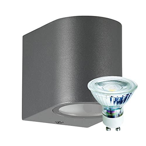 Dapo Hochwertige LED-Außen-Wand-Leuchte LUGANO Unterlicht Alu-Druckguß anthrazit H:8cm 1x GU10 7W, IP44 Balkon-Flur-Treppen-Terrassen-Lampe (Anthrazit, 1-flammig mit LED) von Dapo