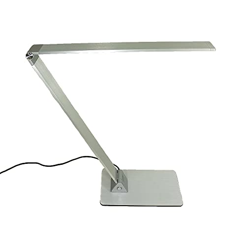 Dapo Hochwertige LED-Tisch-Schreibtish-Leuchte-Lampe mit 3-Stufen-Touch-Dimmer TEMO, Alu-massiv silber, eingebaute LEDs 10W, Arbeits-Nachttisch-Büro-Schüler (TEMO silber) von Dapo
