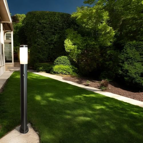 Dapo LED-Außen-Garten-Steh-Leuchte OSLO mit Bewegungsmelder Edelstahl Kunststoff-Schirm weiß E27-7W 470lm 2700K H: 100cm Wege-Stand-Lampe (Einzeln mit Sensor und LED) von Dapo