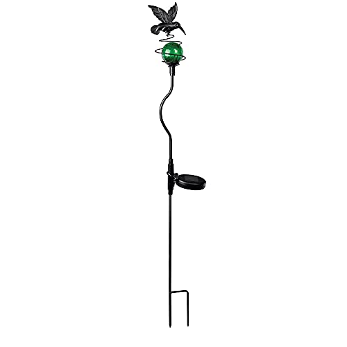 Dapo LED-Solar-Außen-Garten-Leuchte-Lampe-Stick Palma Metall schwarz, H: 96cm, Glas grün, Dekorations-Stimmungs-Blumentopf-Party-Leuchte-Lampe von Dapo