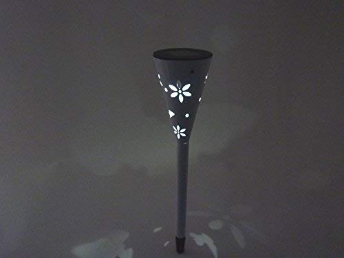 Dapo LED-Solar-Garten-Wege-Leuchte-Lampe CAPRI Metall weiss Erdspieß-Blumentopf-Blumenbeet-Teichrand-Terrassen-Balkon-Leuchte-Lampe von Dapo