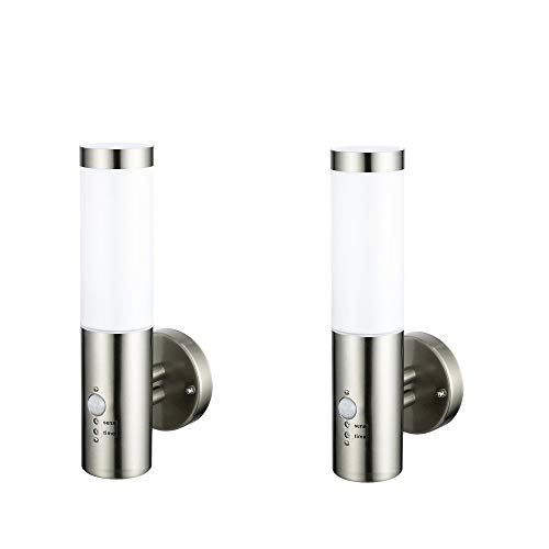 Dapo Moderne Außen-Wand-Leuchte-Lampe MONTANA mit Bewegunssensor, E27 Edelstahl+Kunststoffglas Wand-Treppen-Balkon-Terrassen-Leuchte-Lampe (2-er Set) von Dapo