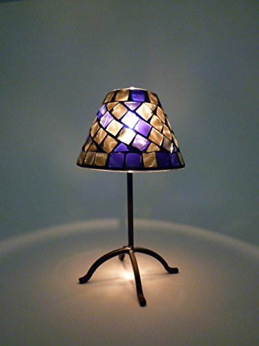 Dapo Mosaik-Teelichthalter Pilz Windlicht Metall + Schirm Mosaikglas H16cm Tischdekoration Dekoration (blau-Gold) von Dapo