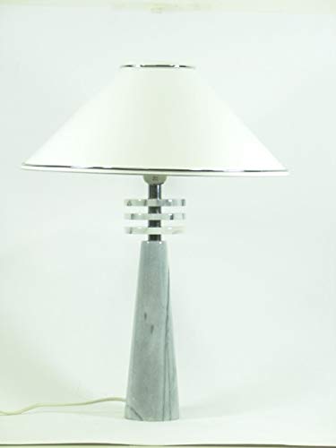 Stilvolle Tisch-Nachttisch-Leuchte-Lampe mit echtem Marmor Fuß, weißer Stoffschirm, H: 52cm, Fassung E27, max. 60 W, Fenster-Fernseher-Kommode-Leuchte-Lampe von Dapo