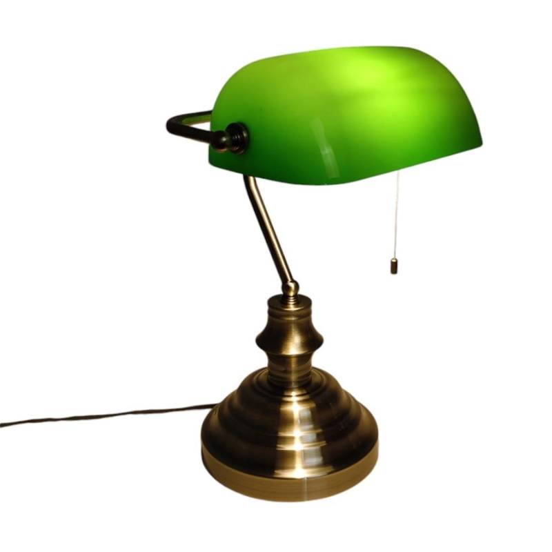 Dapo Tischleuchte Bankerslamp mit Zugschalter Altmessing Grün E27 von Dapo