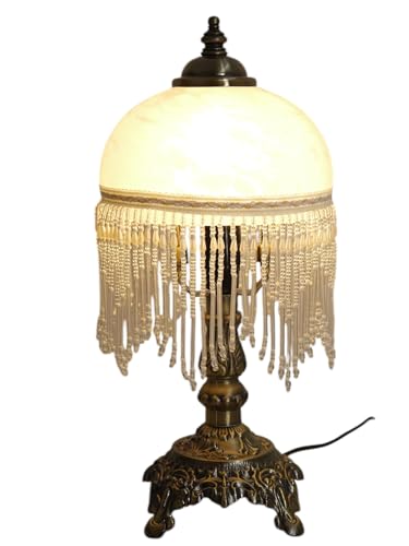 Dapo Tischleuchte Weide Landhaus-Stil messing-antik Glasschirm, Fassung E14 Lampe Nachttischlampe von Dapo