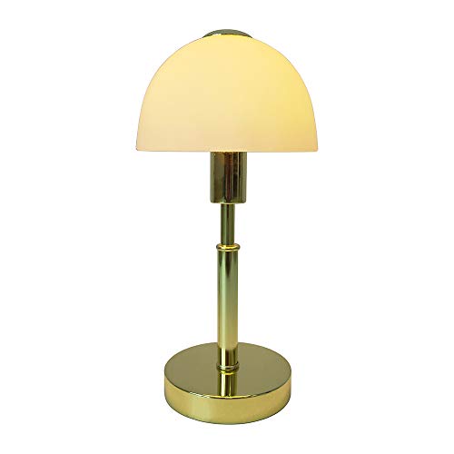Glas-Tisch-Leuchte-Lampe MAIOLO Messing Glas weiß H: 33cm D: 15cm, E14, Wonhzimmer-Nachttisch-Fensterbank-Kommode-Leuchte-Lampe (Messing) von Dapo