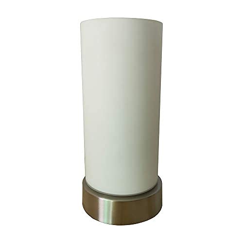 Glas-Tisch-Leuchte-Lampe MATS Metall Nickel, Opal-Glas weiß, H: 24,5cm D: 10,5 cm, E14, Nachttisch-Fensterbank-Fernseh-Kommode-Leuchte-Lampe (Zylinderform Mats) von Dapo