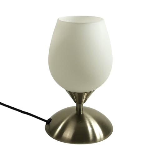 Glas-Tisch-Leuchte-Lampe MIKO, Metall nickel, Opal-Glas weiß, E14, H: 20 cm Fuß D: 12cm, Nachttisch-Fensterbank-Fernseher-Kommode-Leuchte-Lampe (Kelchform Miko) von Dapo